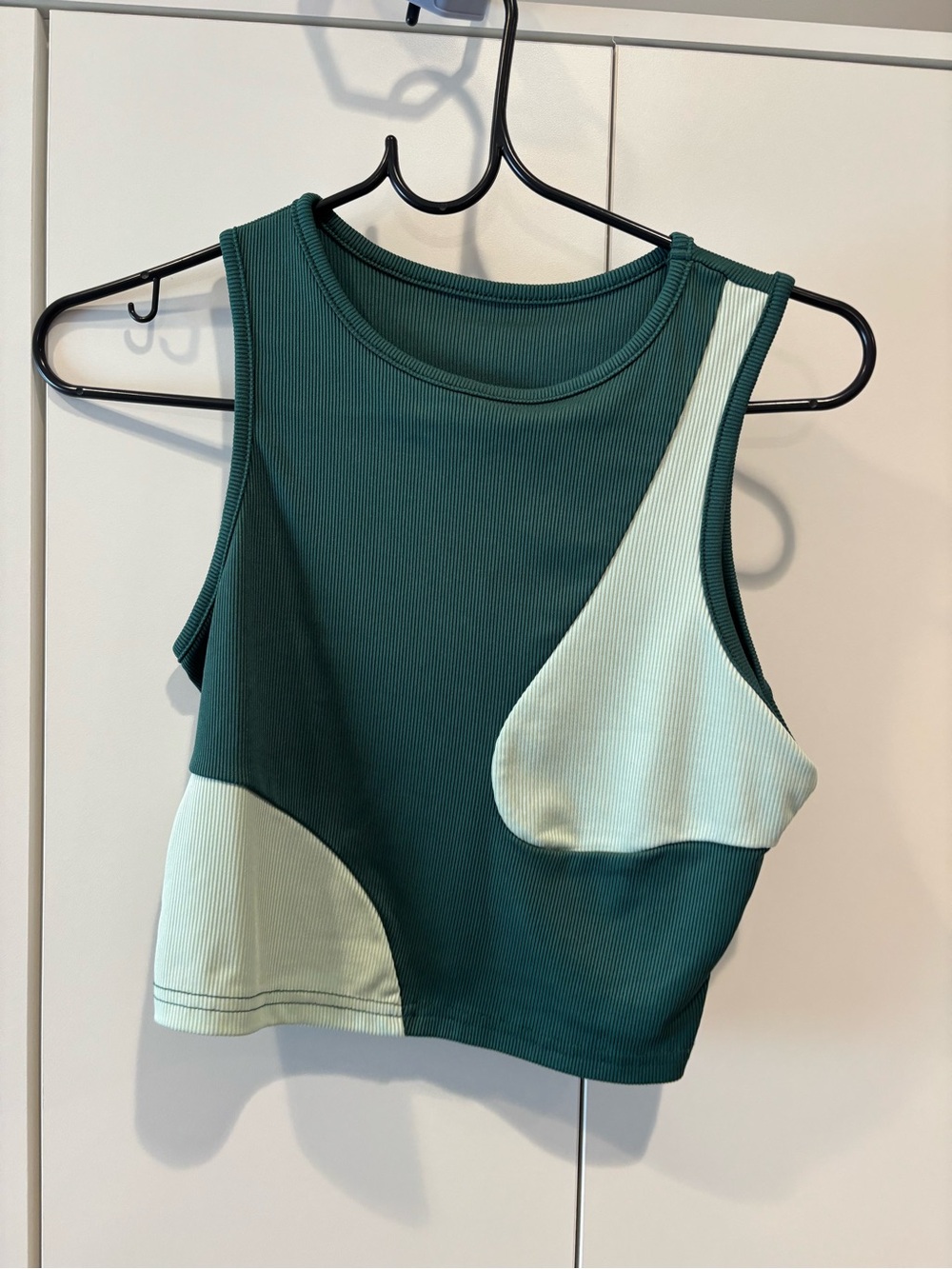 SHEIN Two-Tone Dark Teal and Mint Ribbed Crop Tank